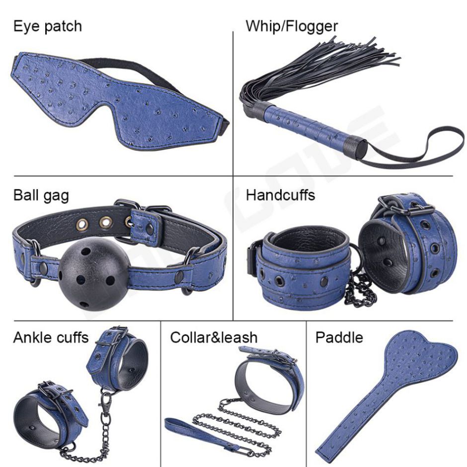 Adult Games Sex Toys Solid Ball Mouth Gag Blindfold Leather BDSM Set Restrains Bondage Kit