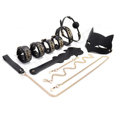 BDSM Bondage Kits with Storage Bag 10PCS Handcuff Mouth Gag Whip Bed Bondage Bundled sex tools for man and woman