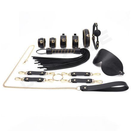 Bondage Set For Women Man Sexy Toys Upscale PU Leather Hanccuff & Ankle Cuff Kit Gag Whip SM Adult Games golden beads style