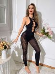 Fashion Cheap Hollow Embroidered One-Piece Underwear Black Sexy Lingerie Women Fishnet Perspective Lace Underwear Lenceria Sexy