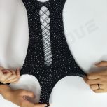 Hot Diamond Shiny Sexy Lingerie Black Long Sleeve Mesh Bodystocking Women Underwear XX Hot Exposed Breasts