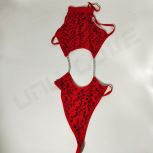 Wholesale Sexy Leopard Red Print See-Through Sexy Lingerie Bodysuit Set In Stock Halter Chain Three Points xxl Women Underwear