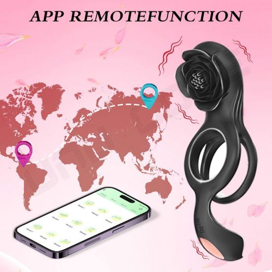 New Rose Vibrator Cock Rings Bluetooth Control App 2 Vibrating Ring For Couple Sex Toys For Men Breast Clitoris Stimulation