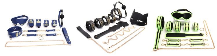 BDSM Bondage Kits with Storage Bag 10PCS Handcuff Mouth Gag Whip Bed Bondage Bundled sex tools for man and woman