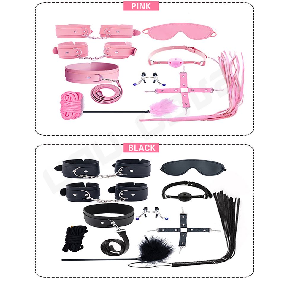 SM sex toys Alternative toys Leather seven-piece set binding eye mask Leather whip hand mouth plug adult sex toys