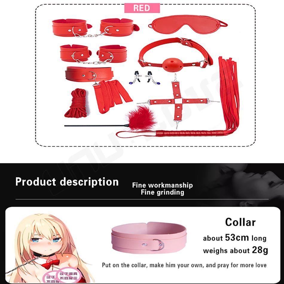 SM sex toys Alternative toys Leather seven-piece set binding eye mask Leather whip hand mouth plug adult sex toys