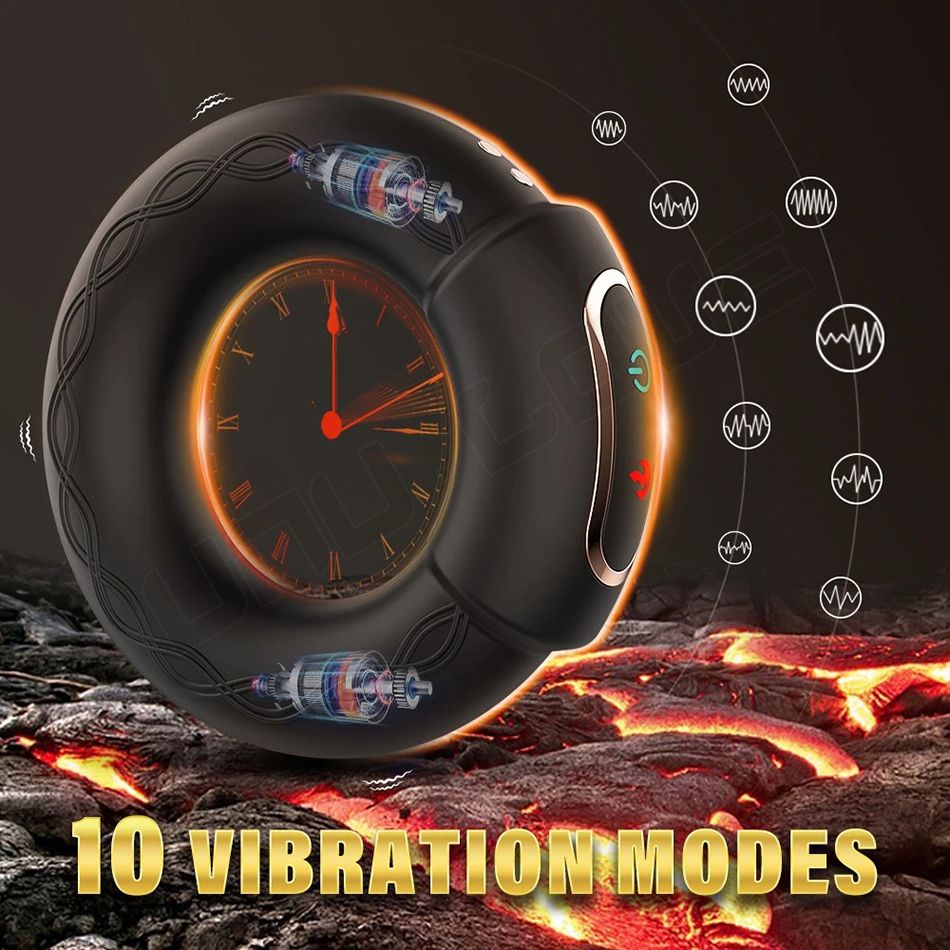 Men's thermal vibration ring wear massage 10 frequency double motor exercise silicone ring