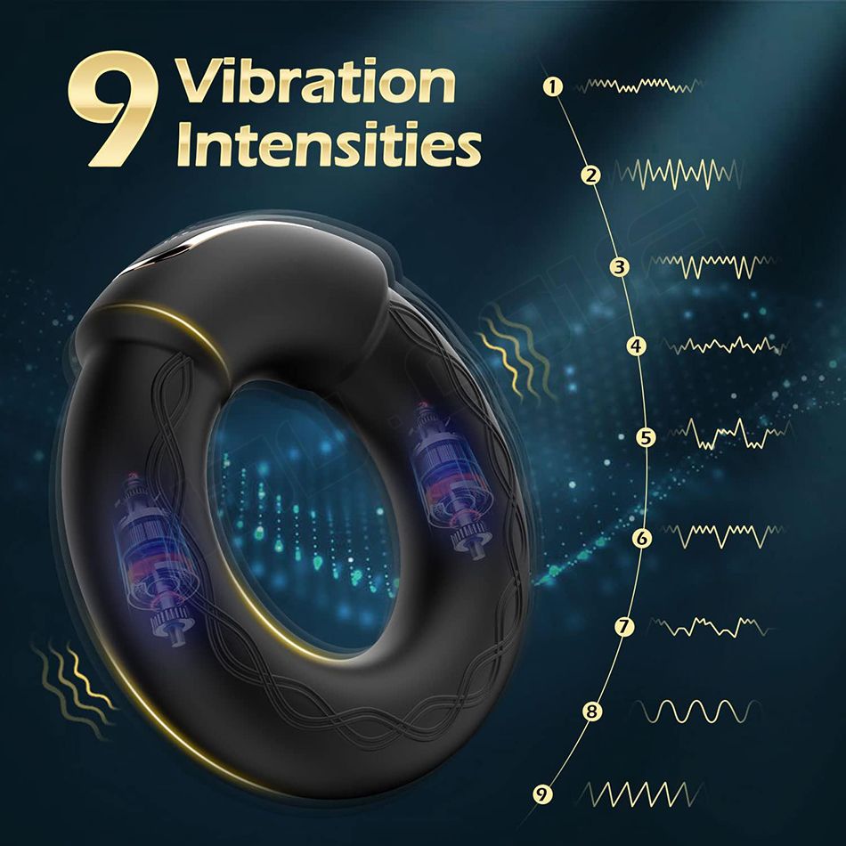 Men's thermal vibration ring wear massage 10 frequency double motor exercise silicone ring