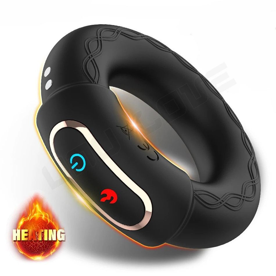 Men's thermal vibration ring wear massage 10 frequency double motor exercise silicone ring