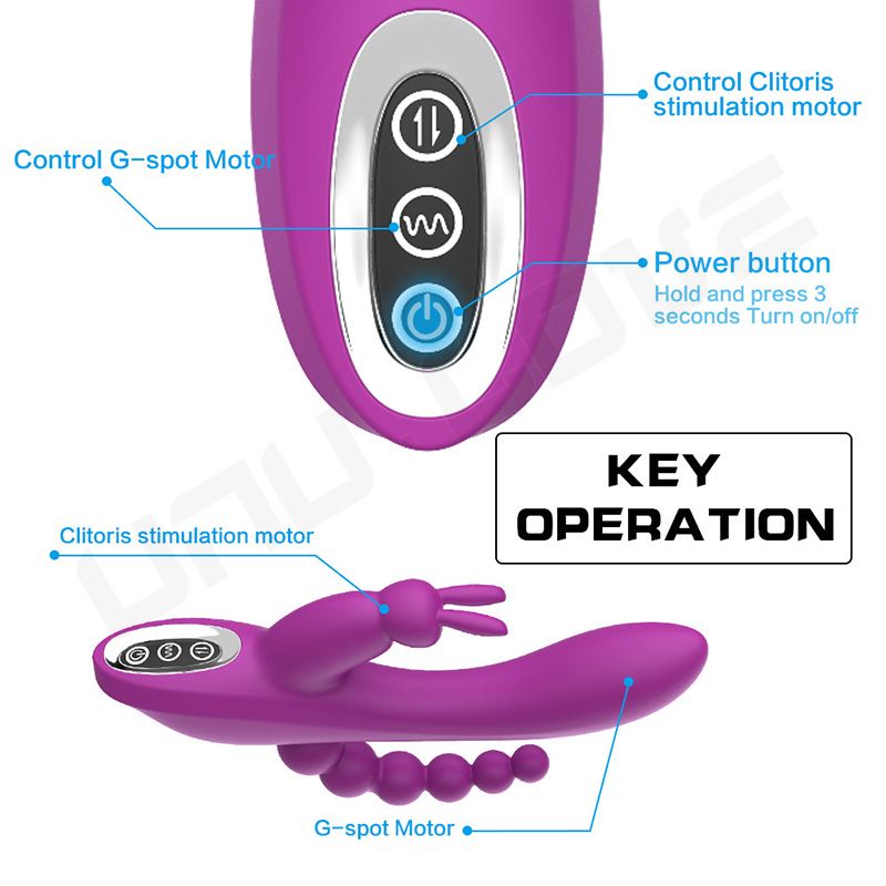 Three point stimulation vibrator Triple Heads Rabbit Anal Beads Vibrator Multi Play Ergonomic 7 Vibration Modes Prostate Vibrato