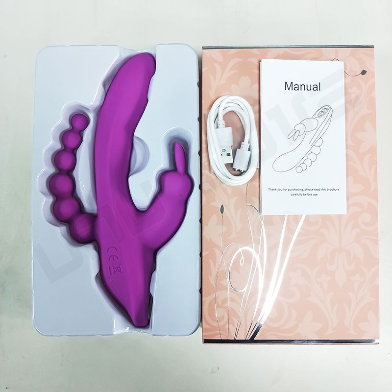 Three point stimulation vibrator Triple Heads Rabbit Anal Beads Vibrator Multi Play Ergonomic 7 Vibration Modes Prostate Vibrato