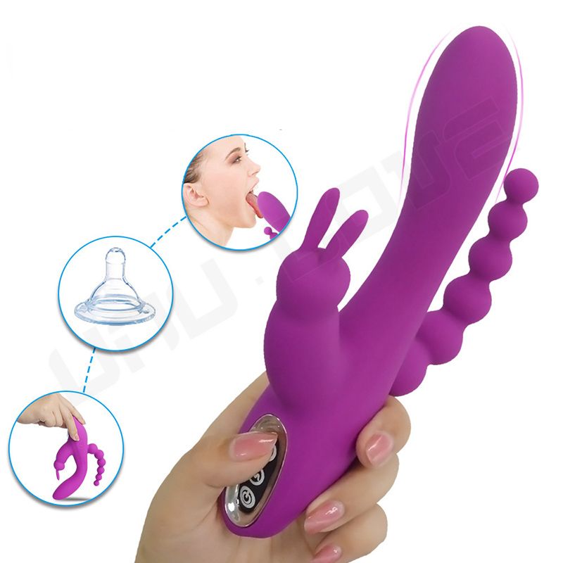 Three point stimulation vibrator Triple Heads Rabbit Anal Beads Vibrator Multi Play Ergonomic 7 Vibration Modes Prostate Vibrato