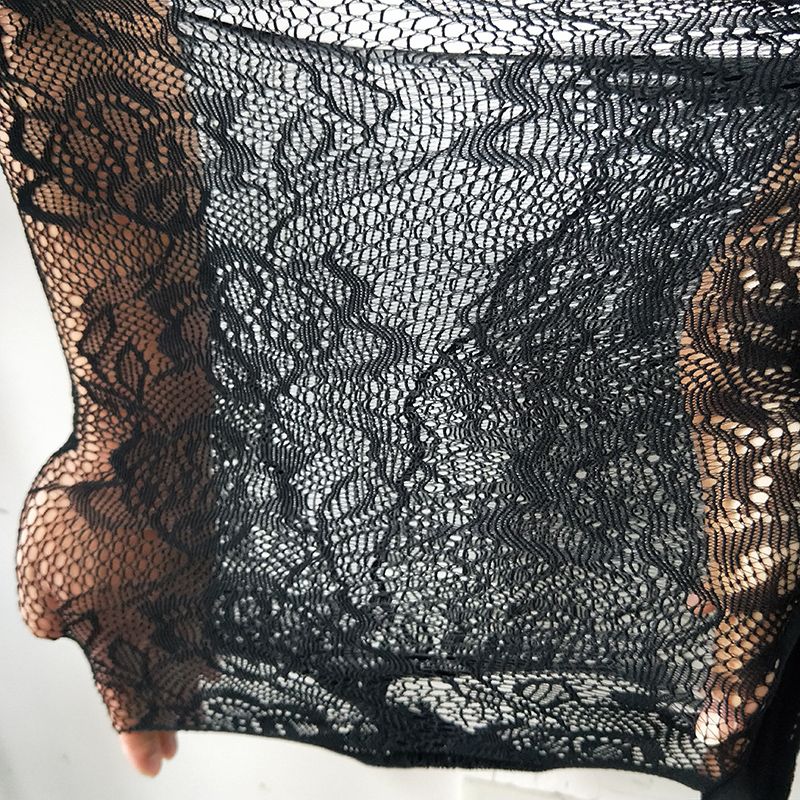 Fashion Cheap Black Hollow Mesh Dress Fishnet Underwear Printing Sexy Lingerie Women Large Size Lenceria Sexy Lace Long sleeve