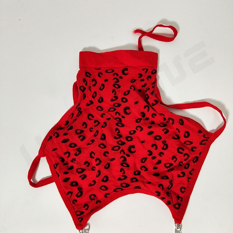 Wholesale Sexy Leopard Red Print See-Through Sexy Lingerie Bodysuit Set In Stock Halter Chain Three Points xxl Women Underwear