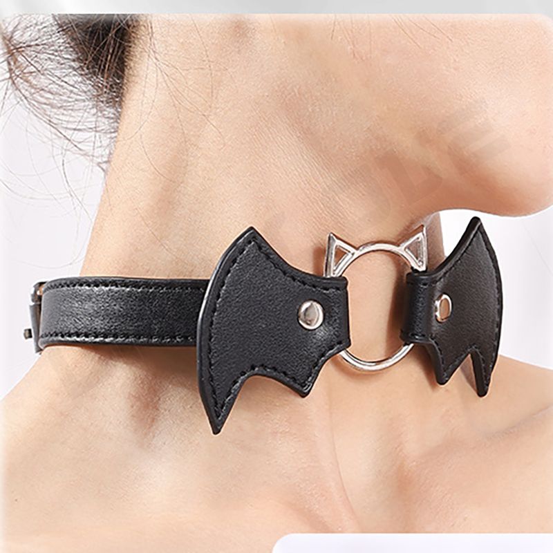 SM Products Bat Shape Gothic Style Leather Neck Collar Sex Collar For Women Leg Ring PU Necklace Sexy Choker