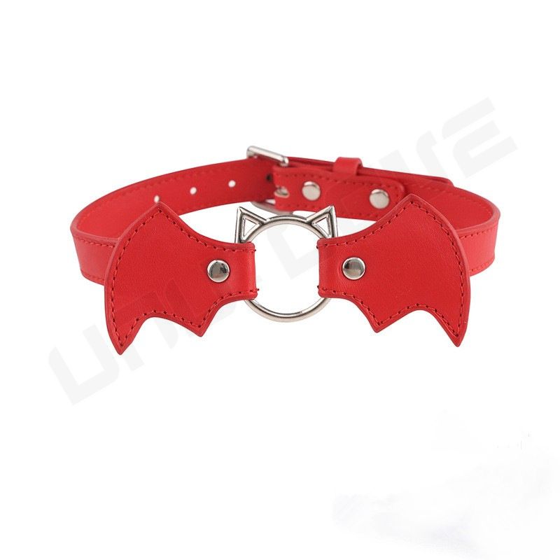 SM Products Bat Shape Gothic Style Leather Neck Collar Sex Collar For Women Leg Ring PU Necklace Sexy Choker