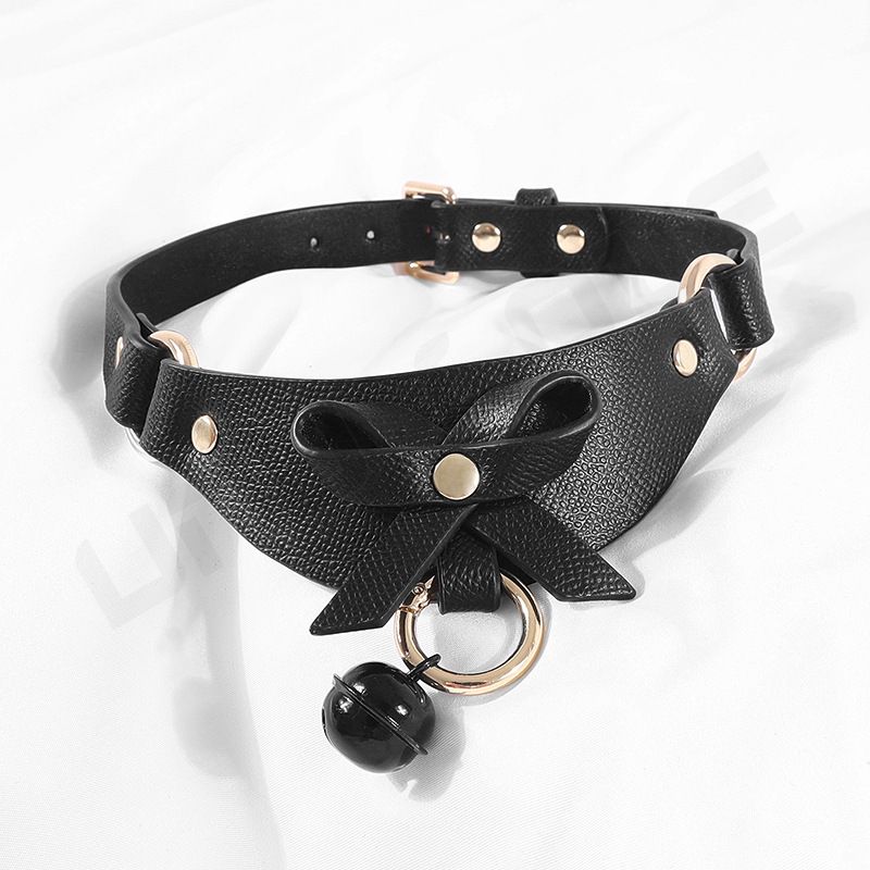 Wholesale Sm Products Bows Bells Gothic Style Leather Neck Collar Sex Collar For Women PU Chain Necklace